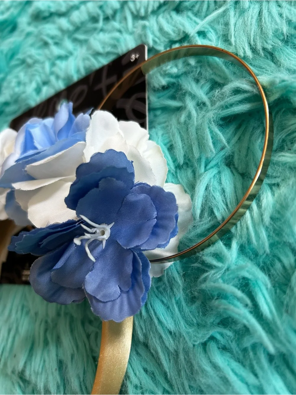 Disney Floral Mickey Mouse Ears Headband Blue White Gold Flower Accents Minnie